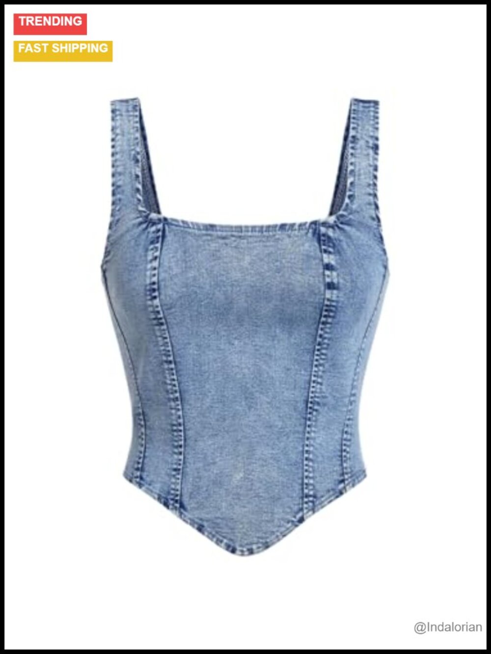Denim Corset Tank Top Crop Sleeveless Zip Back Irregular Hem Y2K Women's Top